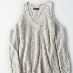 AE Women's Gray Cold Shoulder Zipper Sweater XS